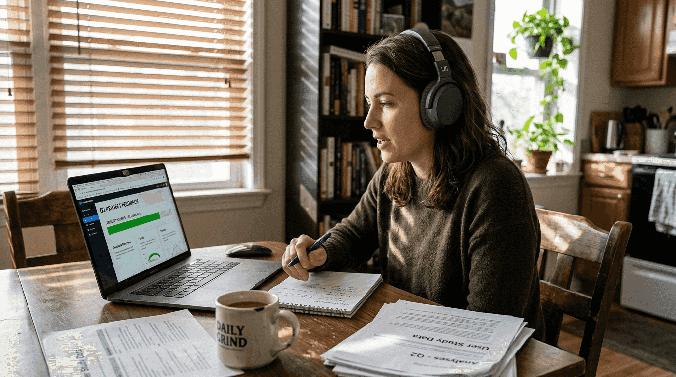 Woman receiving AI feedback on interview answers