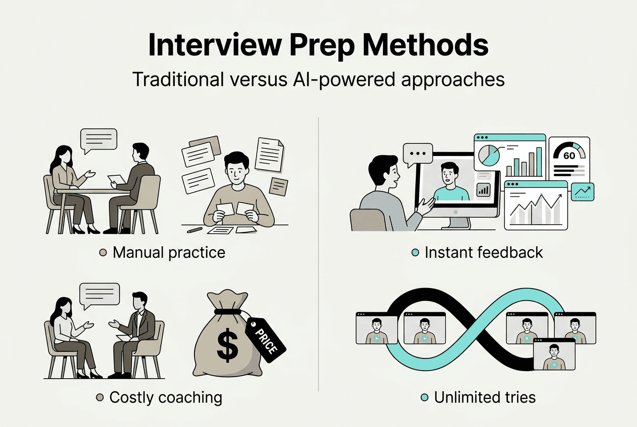 Infographic comparing traditional and AI interview prep