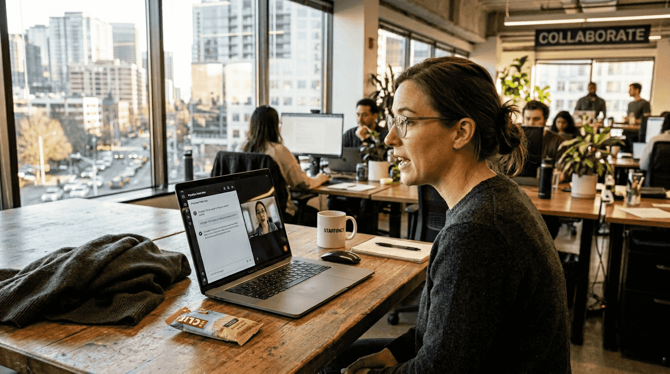 Woman using AI interview tool at desk