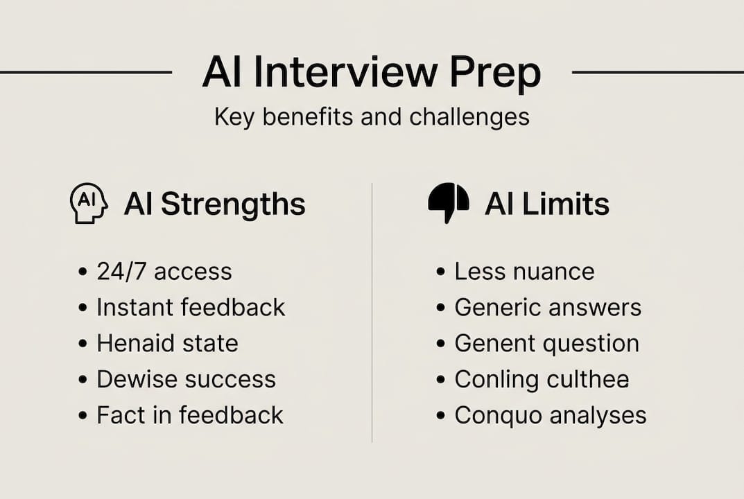 Infographic outlining AI interview prep strengths and limits