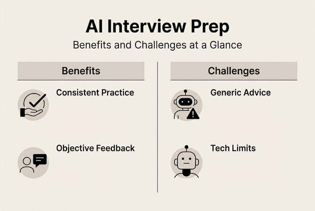Infographic showing AI interview prep pros and cons