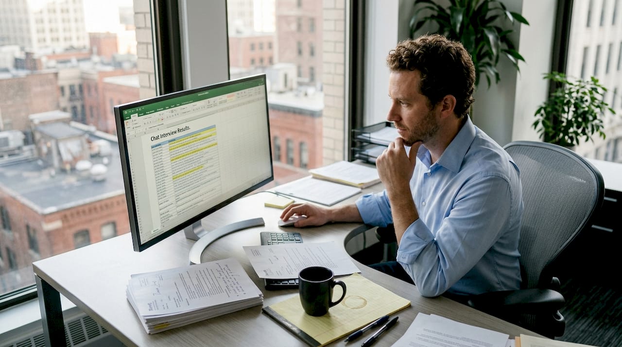 Recruiter analyzing chat-based interview results