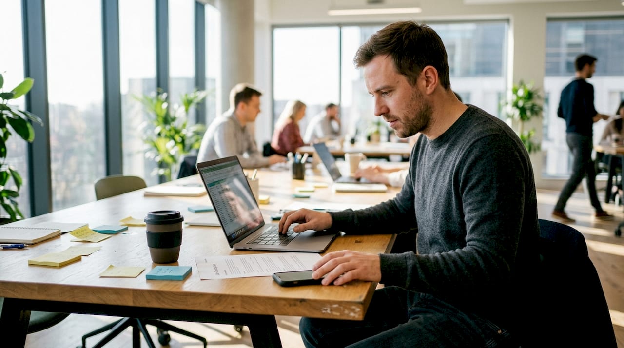 Job applicant reviewing resume and job data