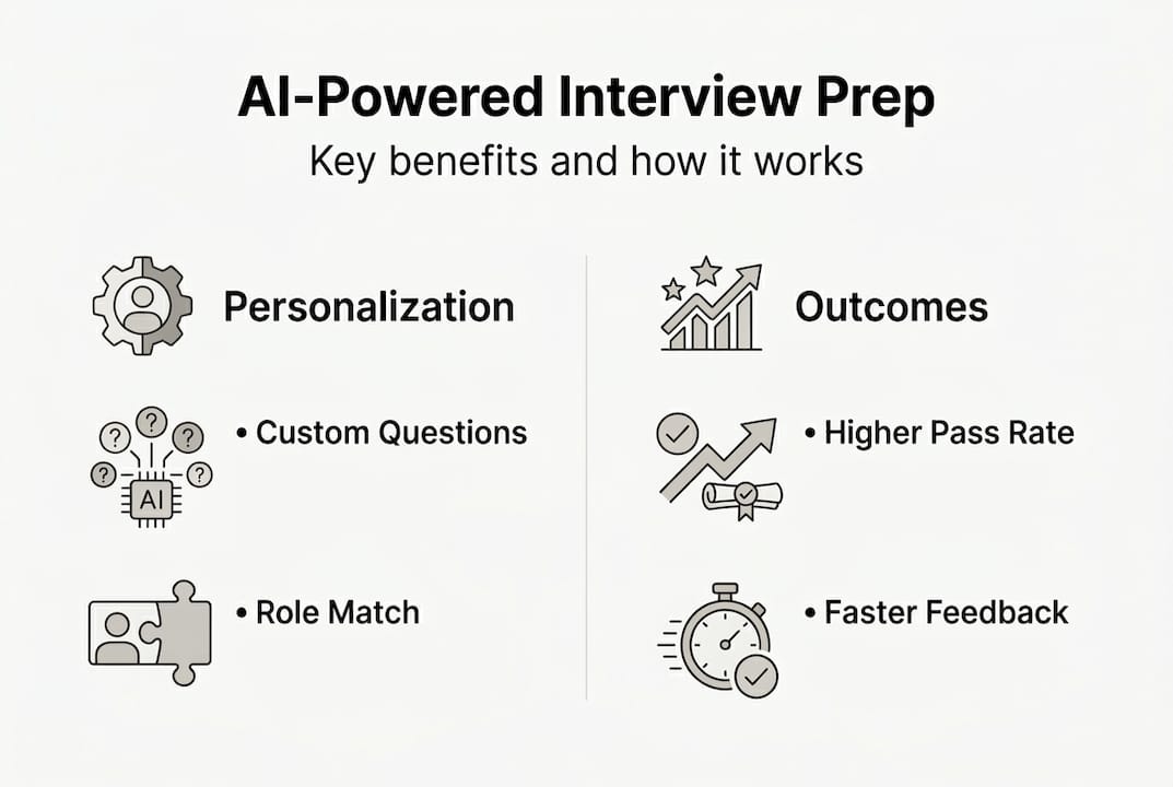 Infographic of AI interview personalization features and outcomes