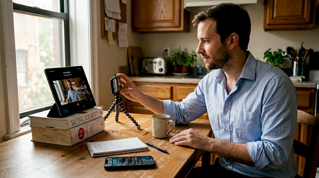 Job seeker practicing for AI video interview