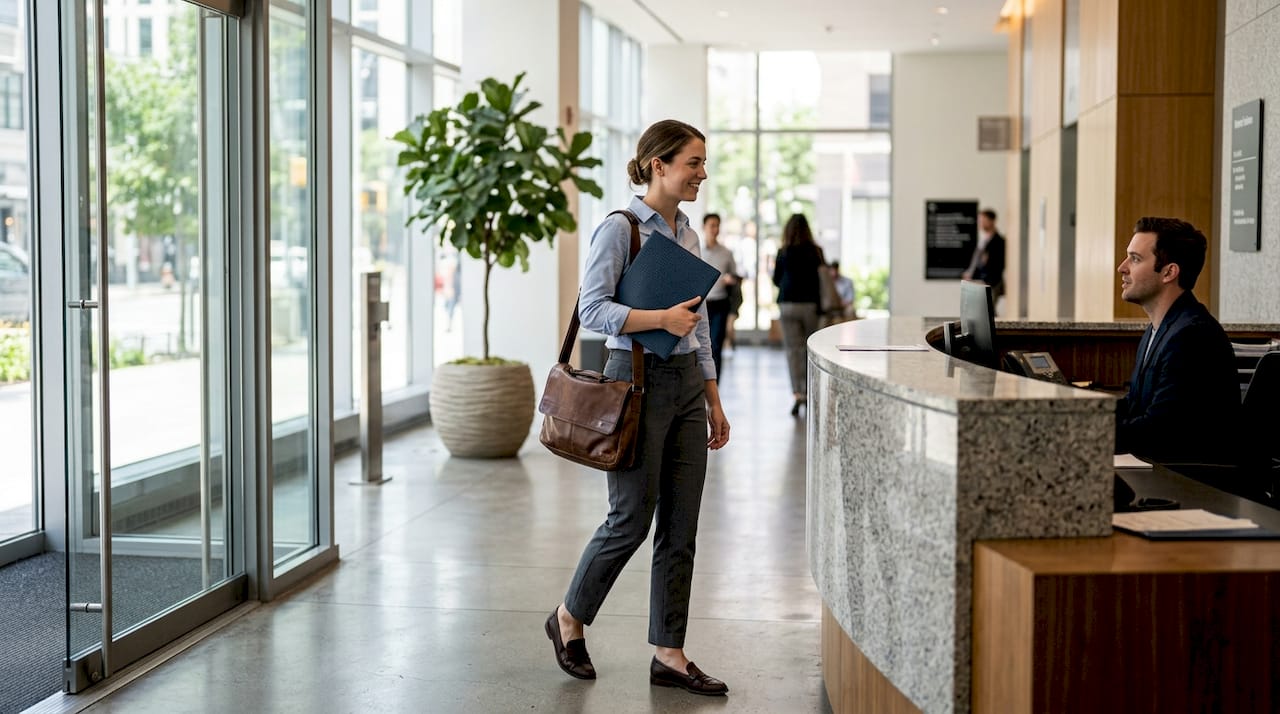 Candidate entering lobby making first impression