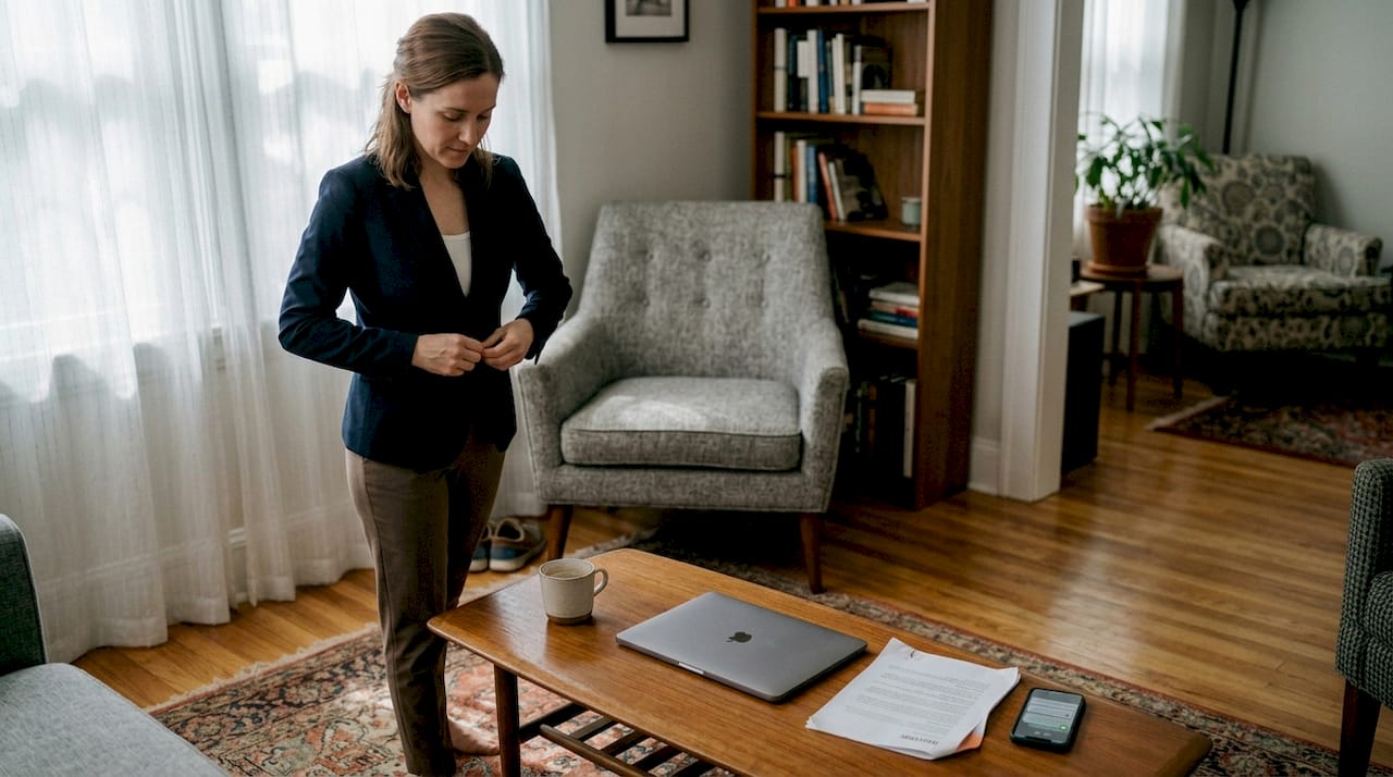 Woman preparing space for online interview