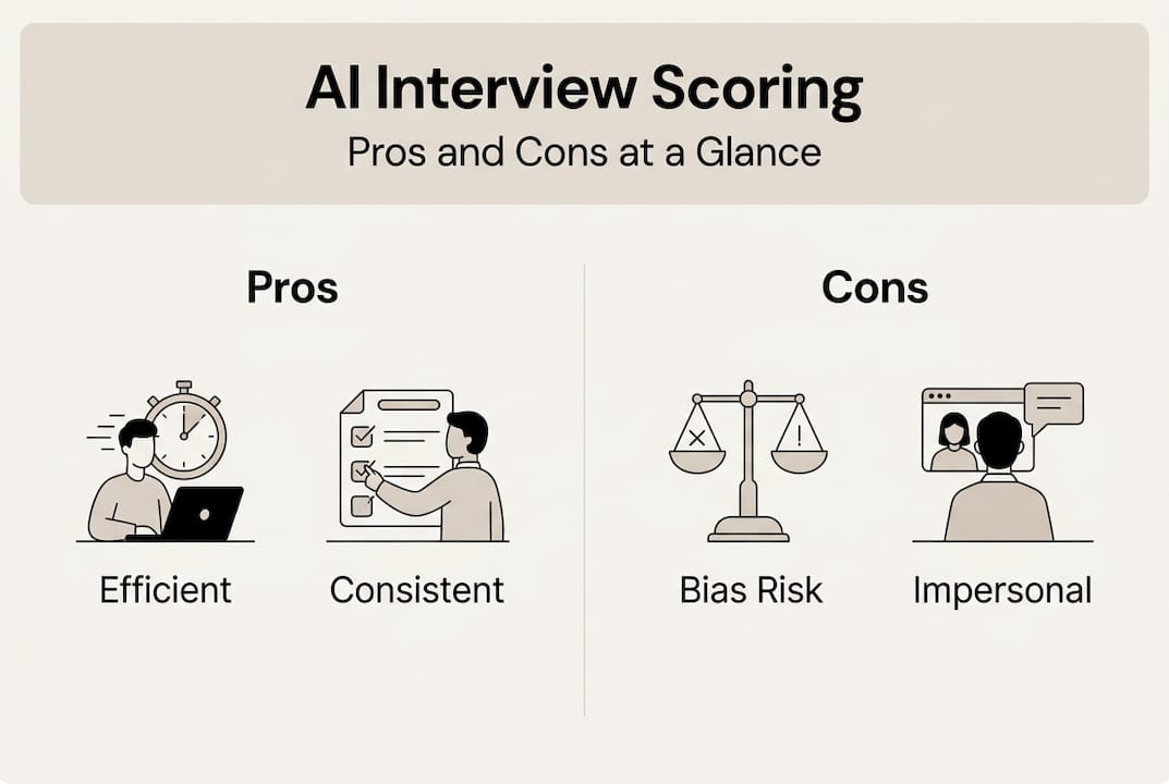 Infographic contrasting AI interview pros and cons