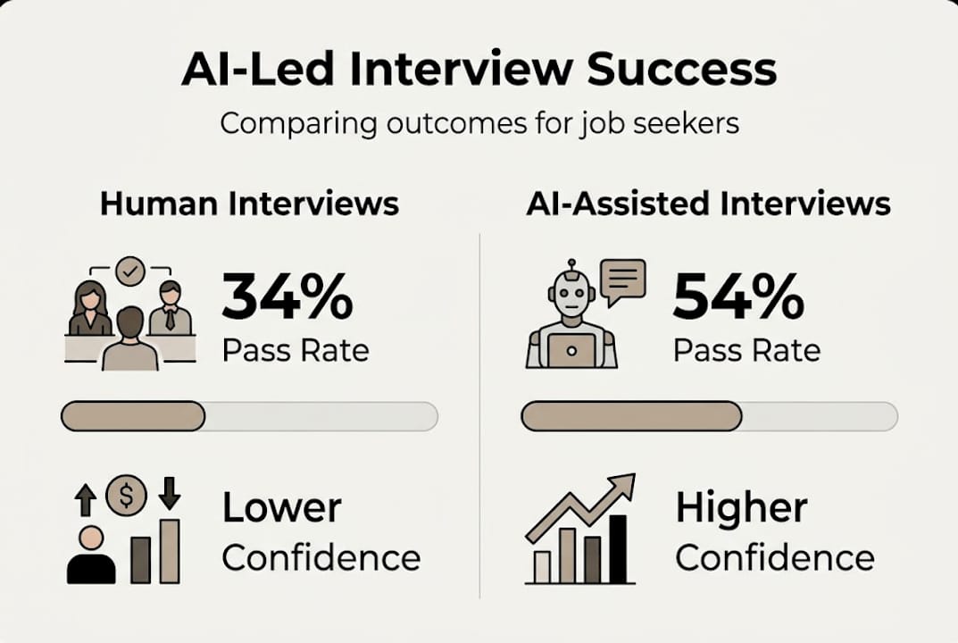 Infographic comparing AI versus human interview outcomes