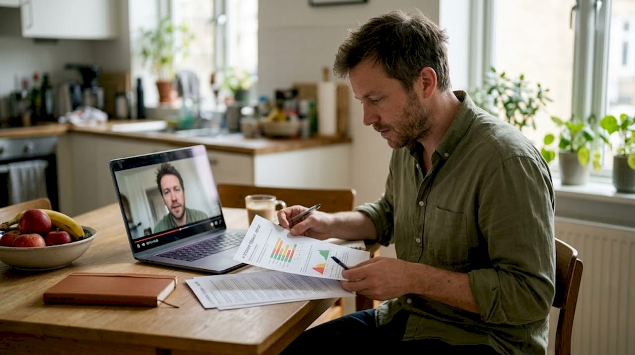 Man comparing AI and traditional interview feedback