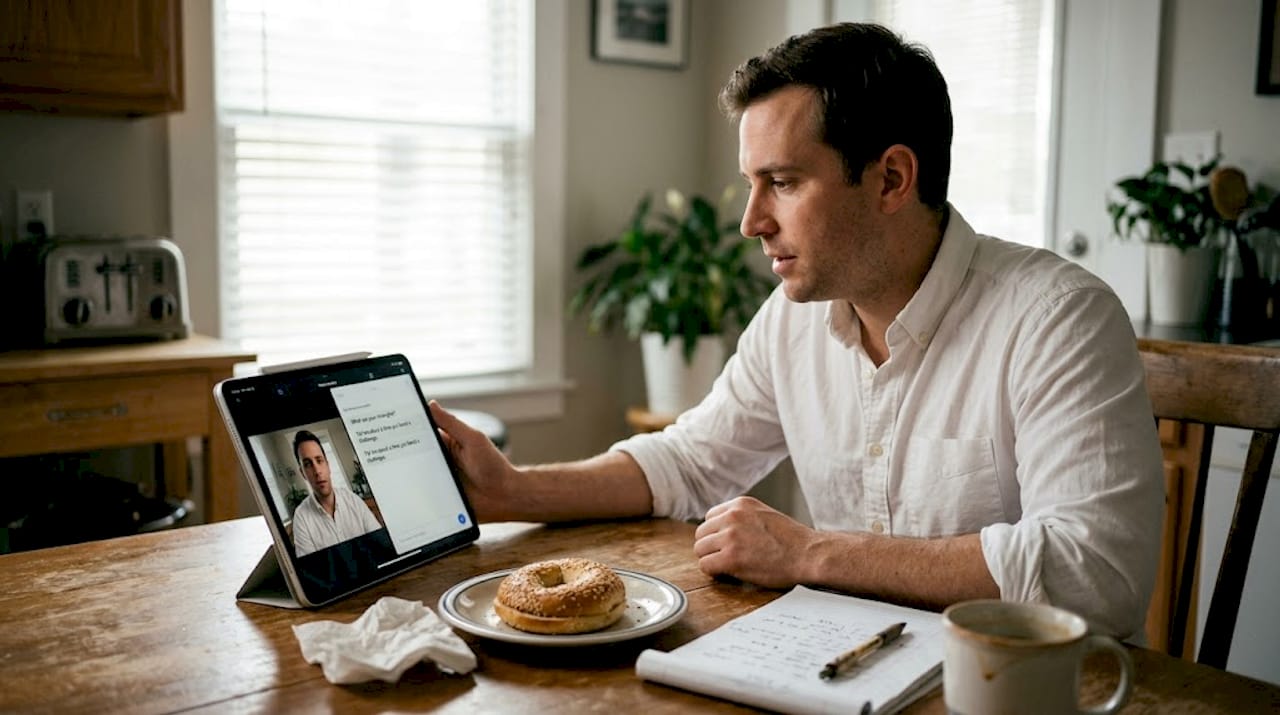 Person using AI interview simulation app