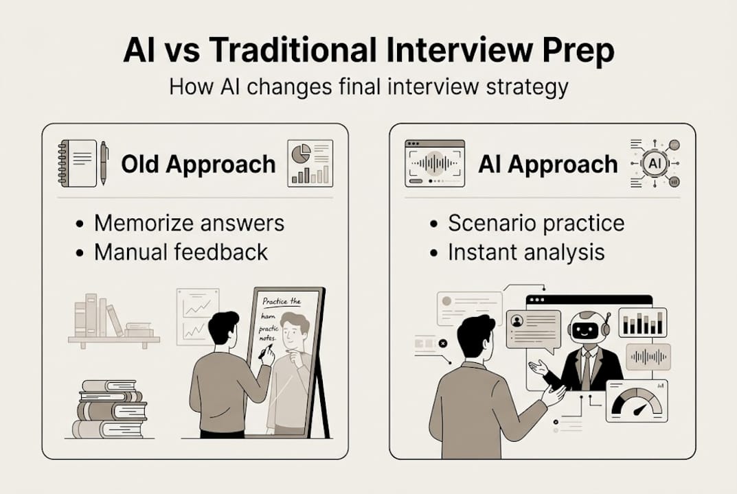 Infographic comparing AI and traditional interview prep