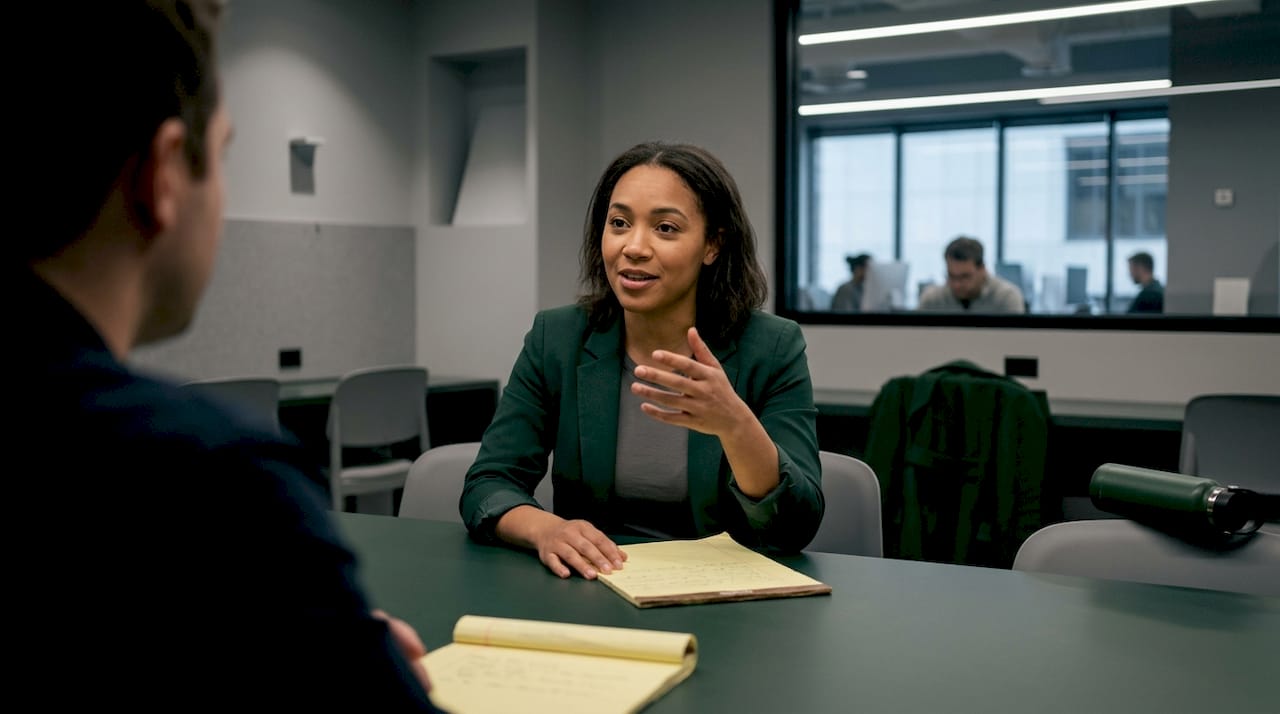 Candidate responding to difficult interview question