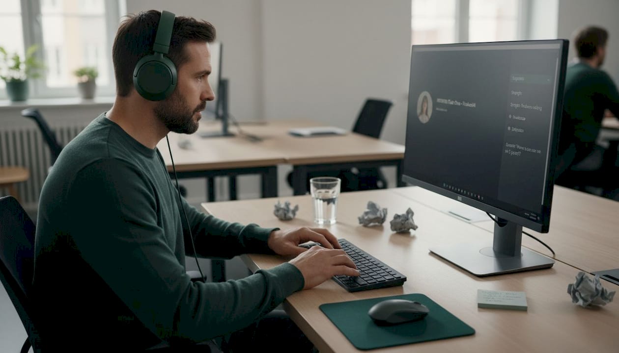 Job seeker using AI assistant during interview