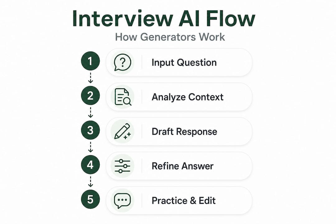 Infographic showing interview generator five step flow