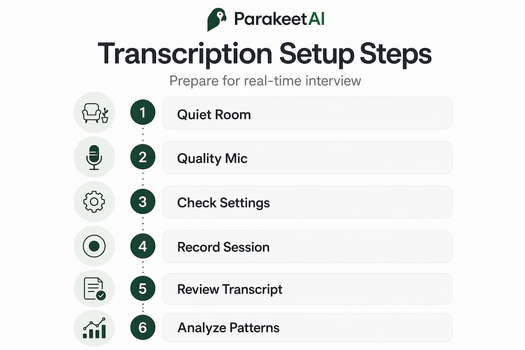 Infographic showing interview transcription setup steps