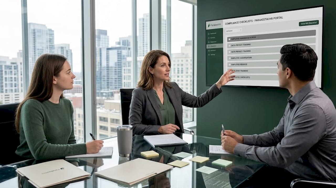 HR team in compliance review meeting
