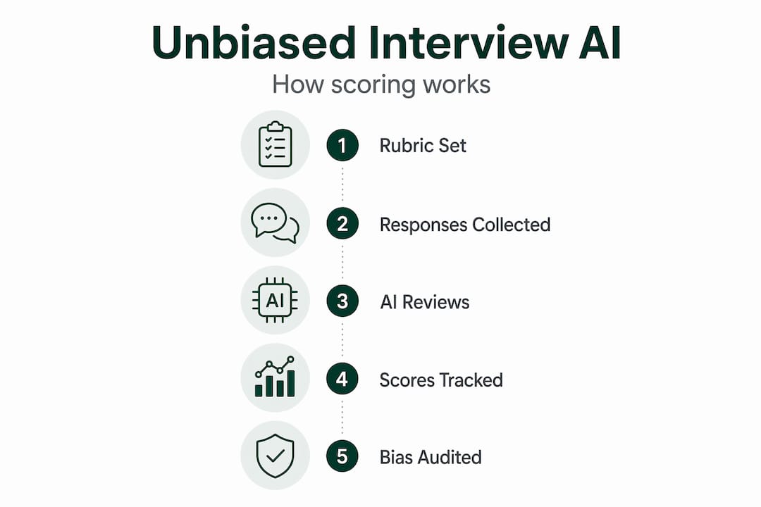 Infographic showing unbiased AI interview scoring steps