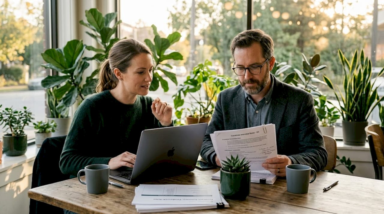 Recruiters reviewing AI-generated interview results