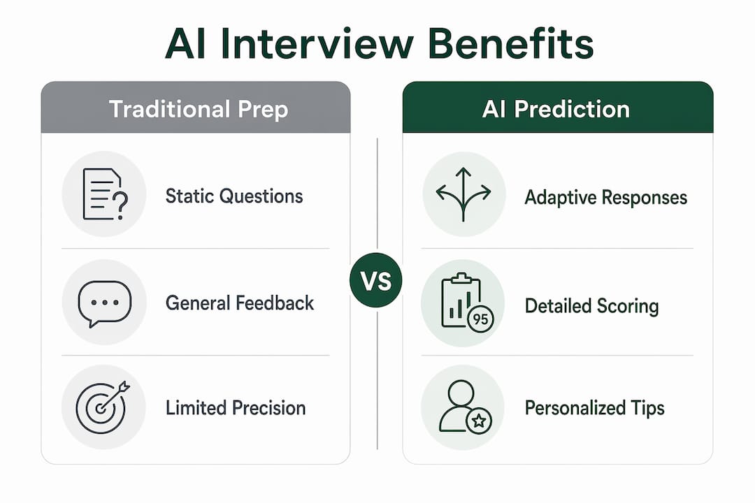 Infographic comparing traditional interview prep and AI prediction benefits