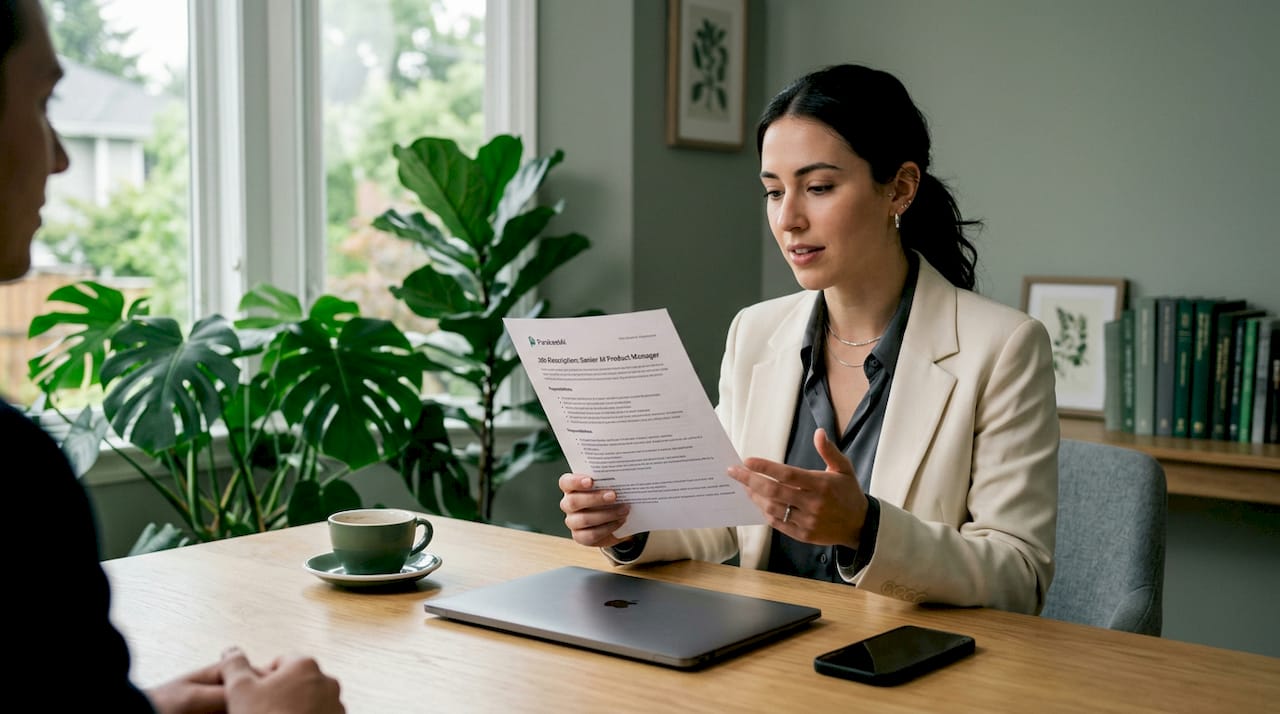 Professional discussing job role during interview
