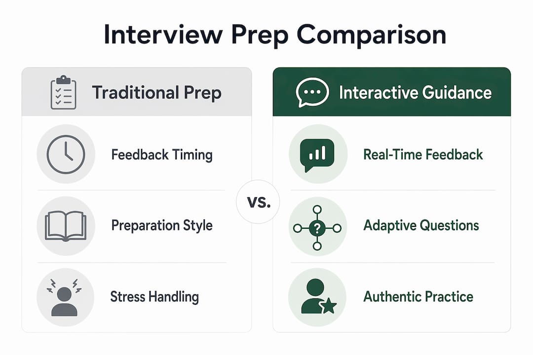 Infographic comparing traditional and interactive interview preparation
