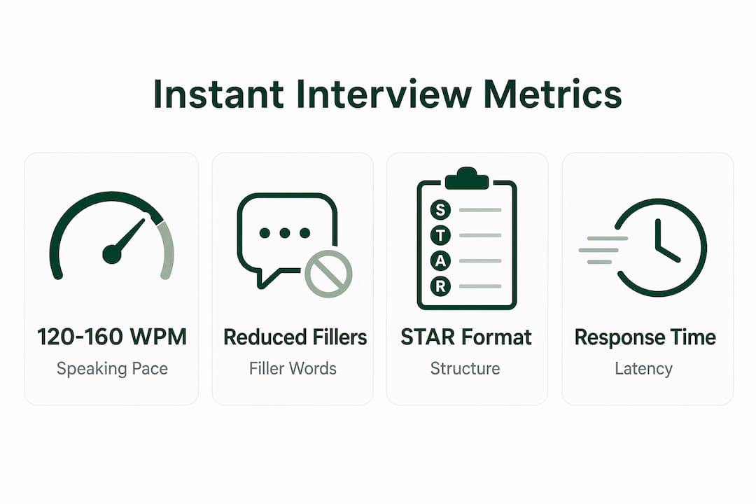 Infographic highlighting key AI interview evaluation metrics