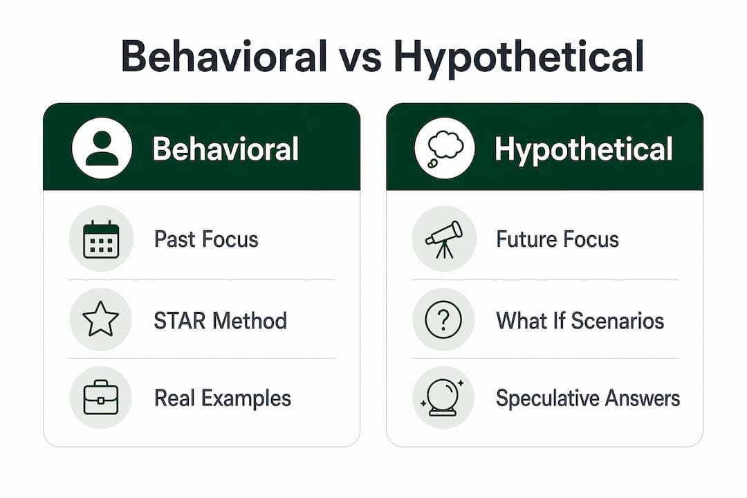 Infographic comparing behavioral and hypothetical interview questions