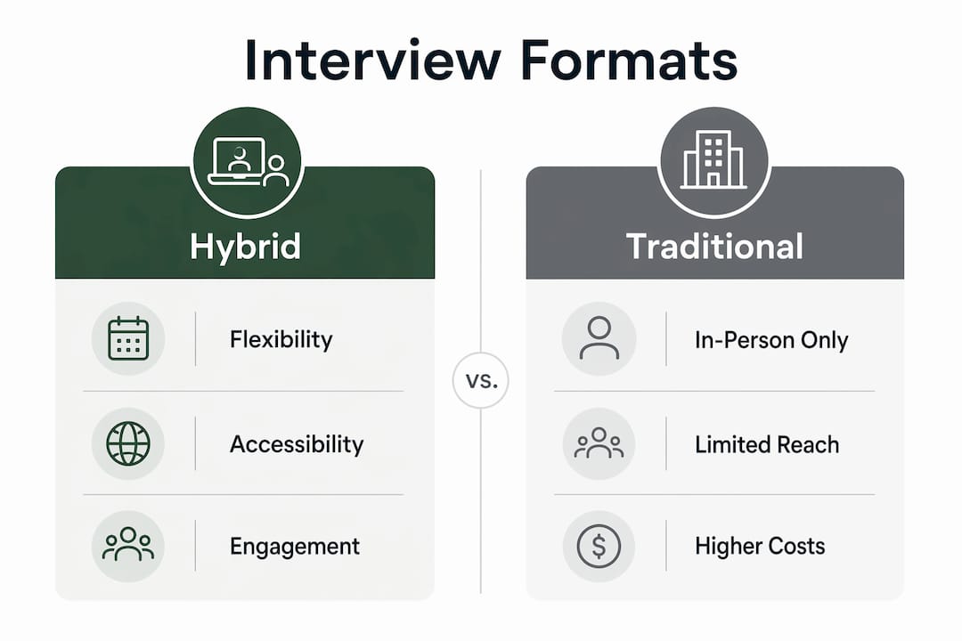 Infographic comparing hybrid and traditional interview formats