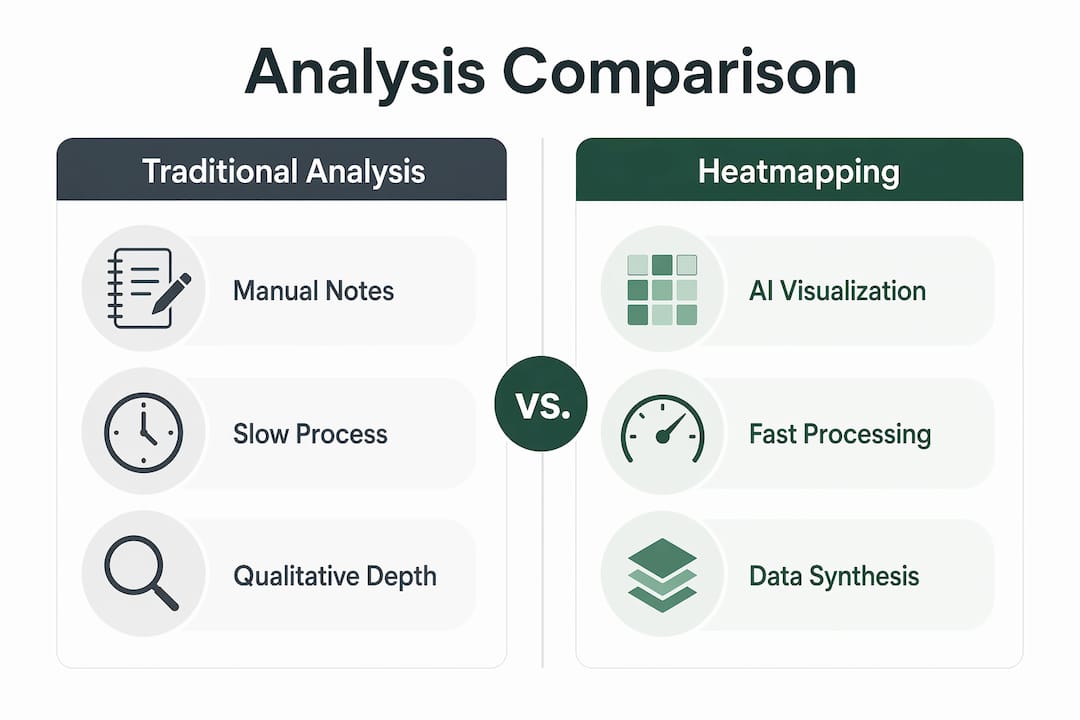Infographic comparing traditional interview analysis with heatmapping