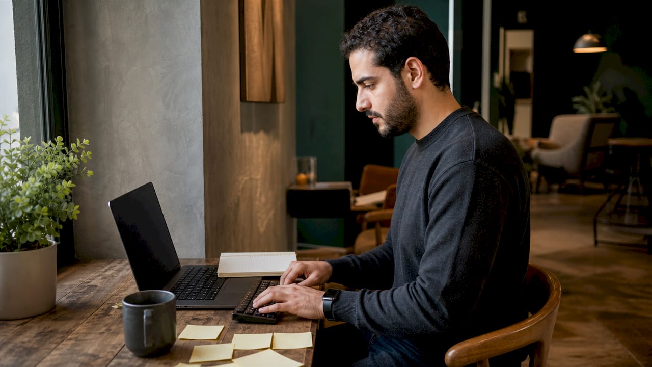 Hands typing on keyboard with office desk