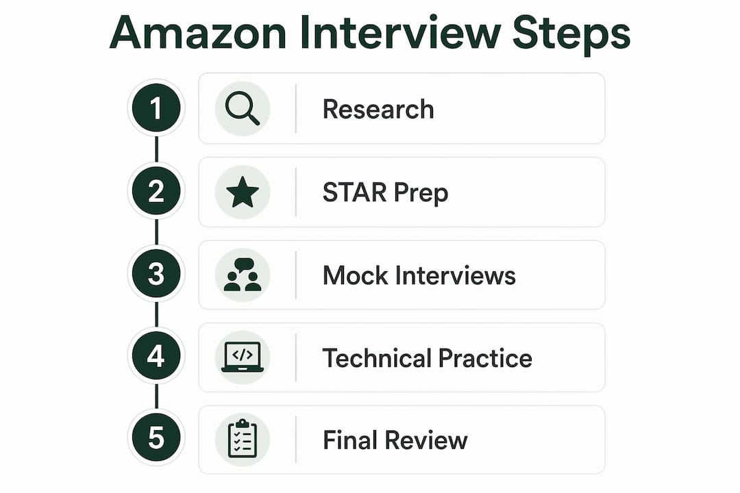 Infographic showing step-by-step Amazon interview preparation process