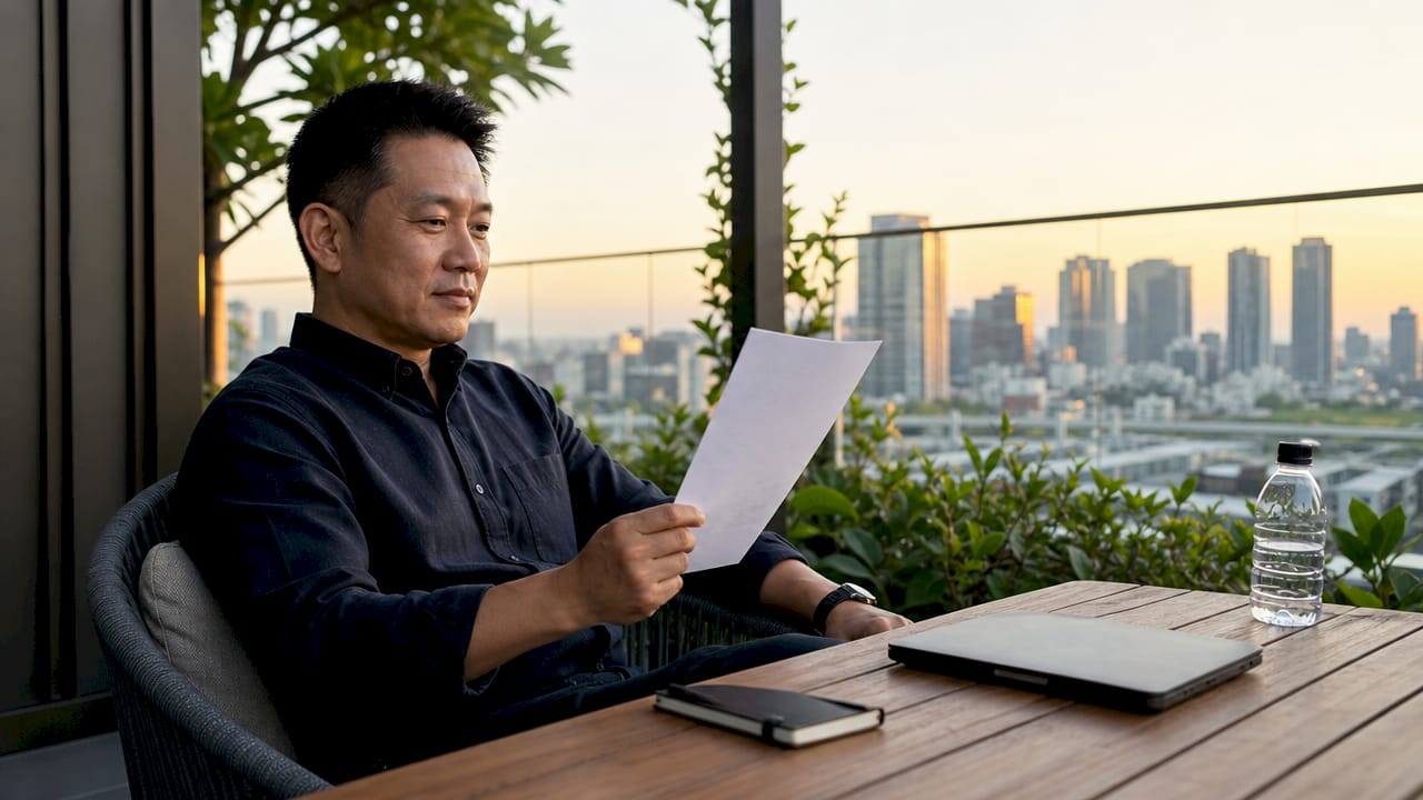 Interviewer reviewing document with AI assistant