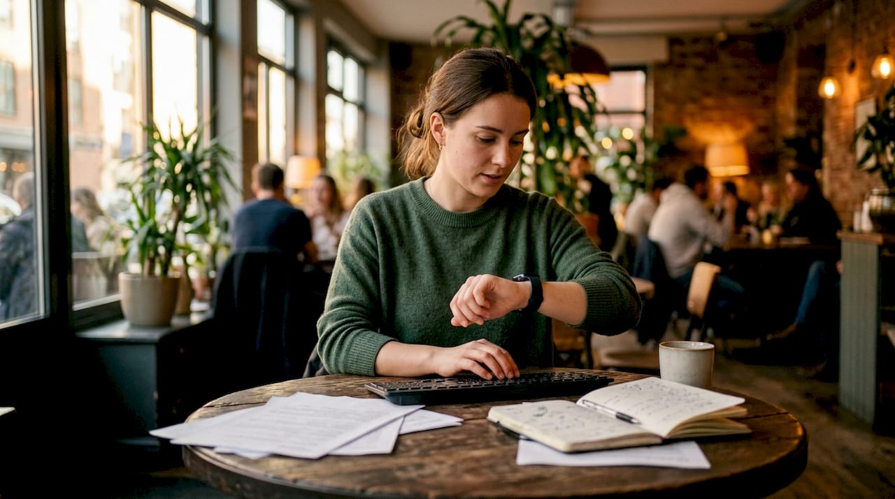 Hands typing on keyboard during digital candidate evaluation