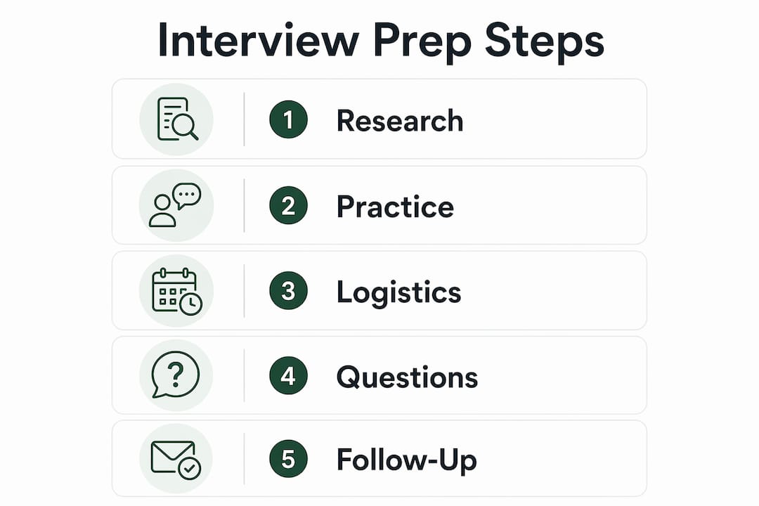 Infographic showing five key interview preparation steps