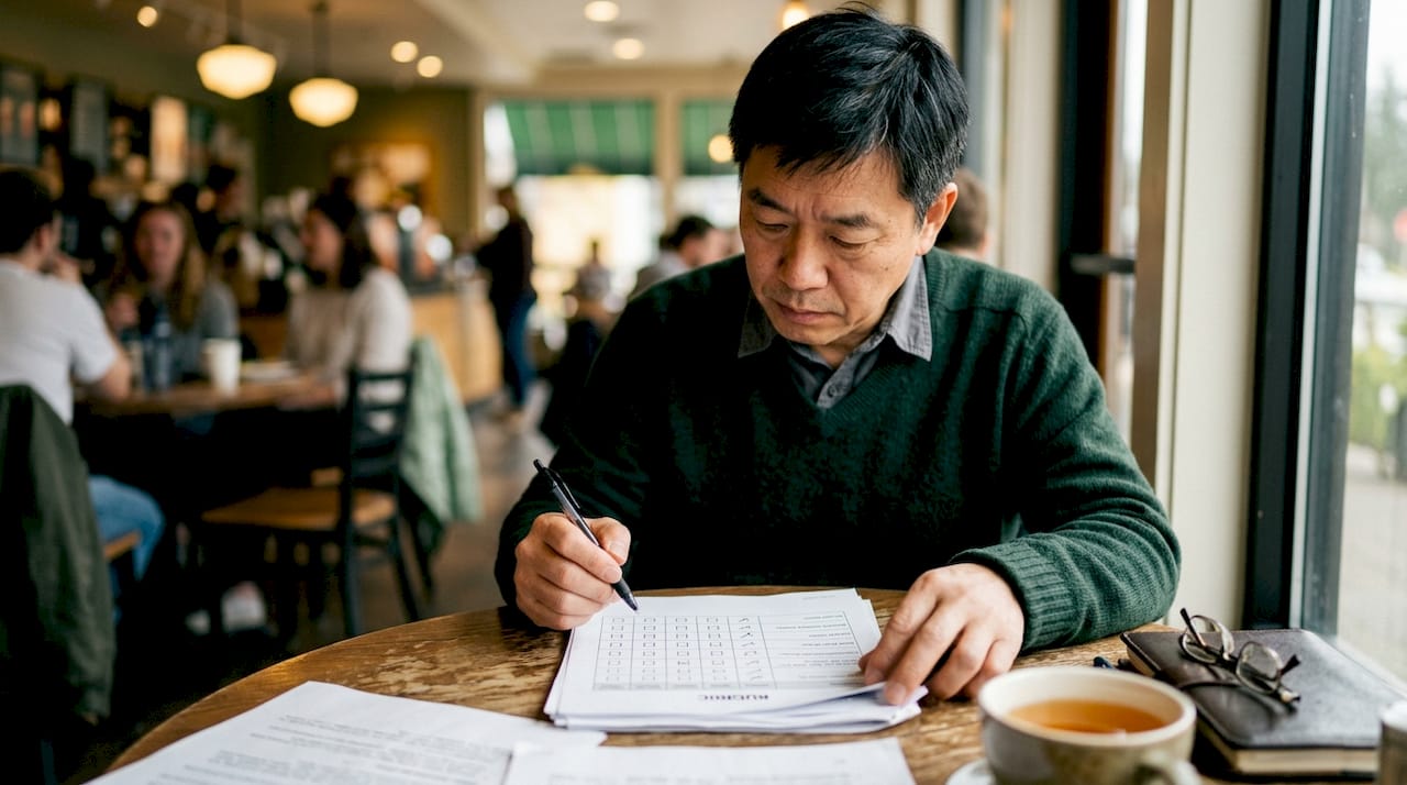 Hiring manager reviewing interview rubric