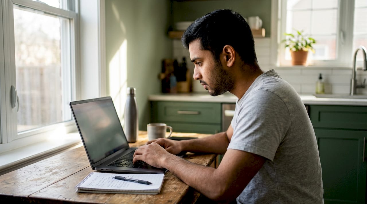 Candidate completing online digital assessment at home