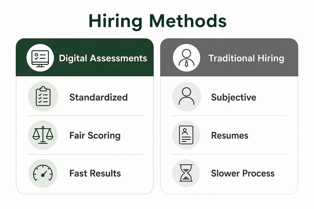 Infographic comparing digital assessments and traditional hiring