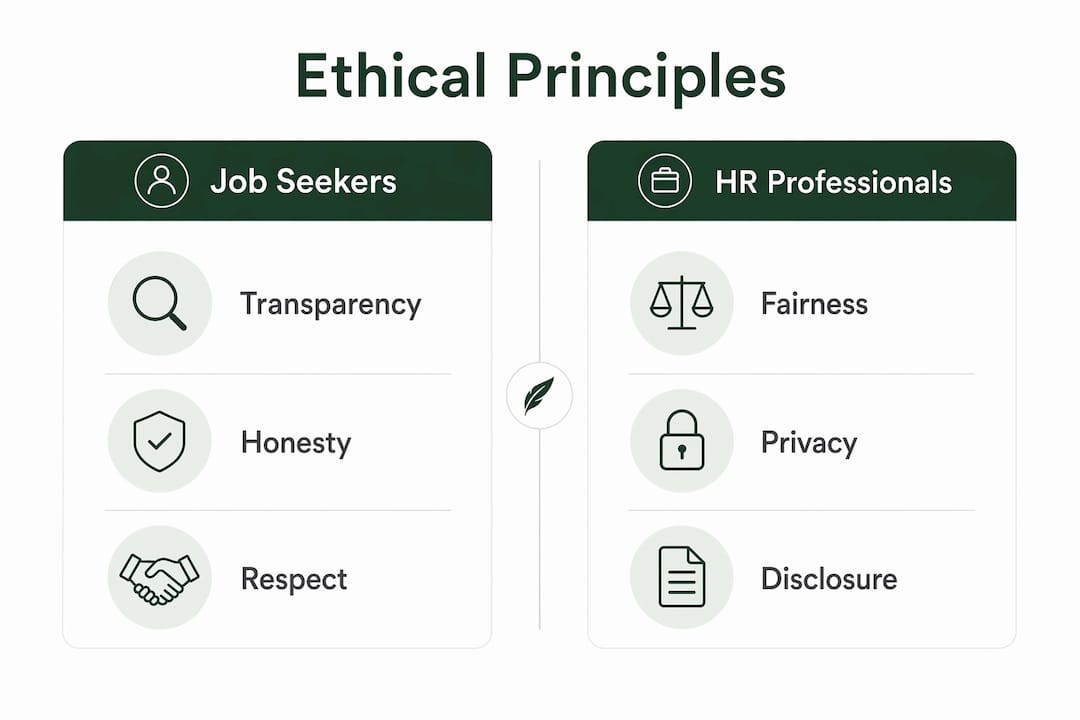 Infographic showing ethical principles for job seekers vs HR