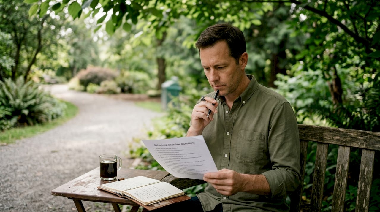 Man preparing answers to behavioral interview questions