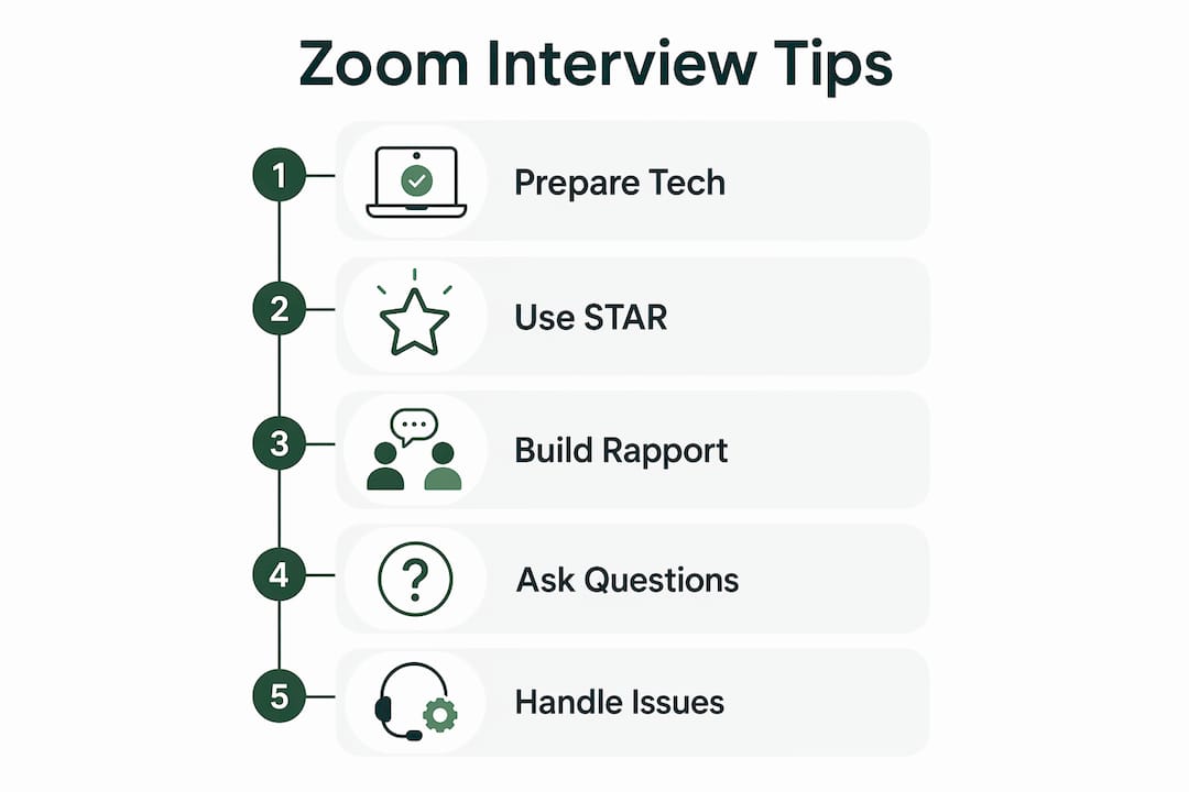 Infographic with step-by-step Zoom interview tips