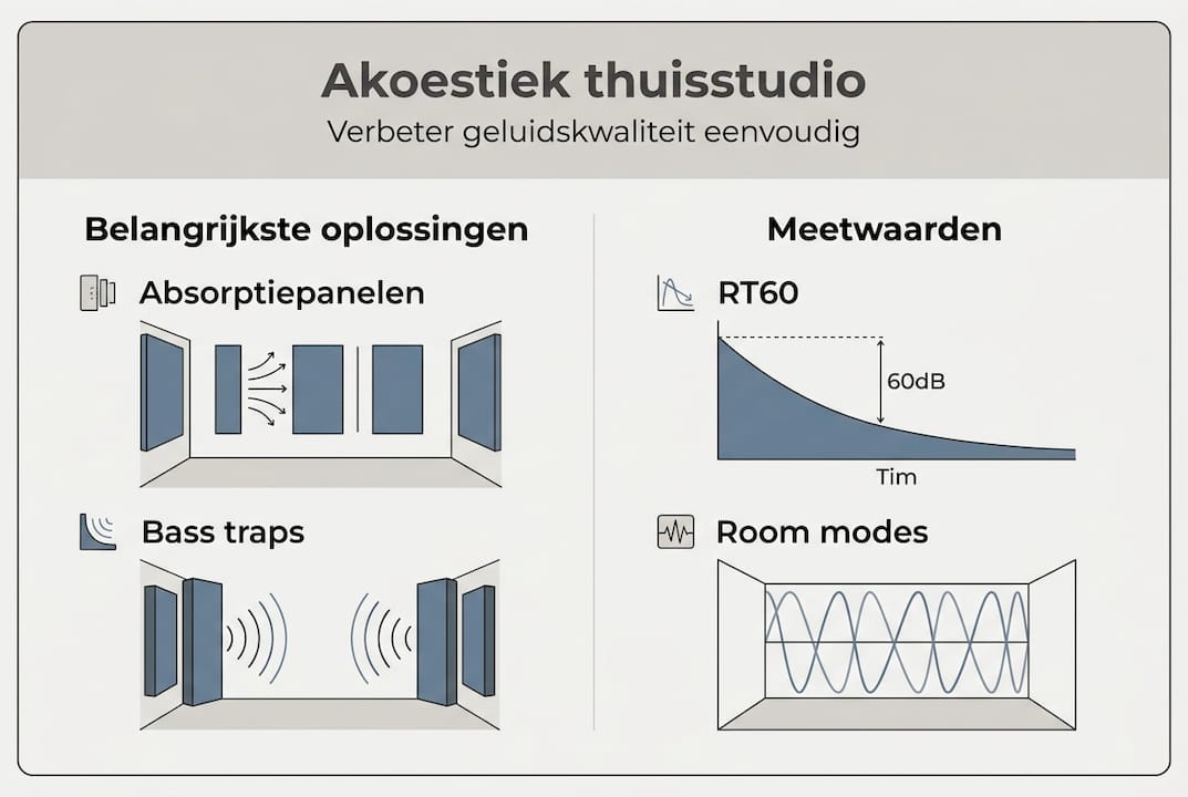 Studio acoustics: improve sound quality at home in 2026 2 Infographic: Acoustics in your home studio - helpful tips and solutions listed