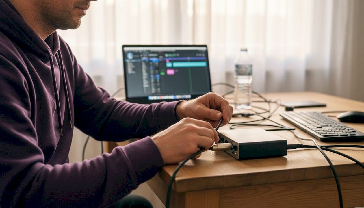 Zu Hause habe ich mein Mikrofon direkt an das Audio-Interface angeschlossen.