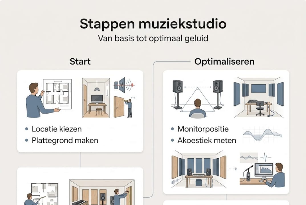 Übersichtliche Infografik mit den wichtigsten Schritten im Studio und Tipps zur Optimierung