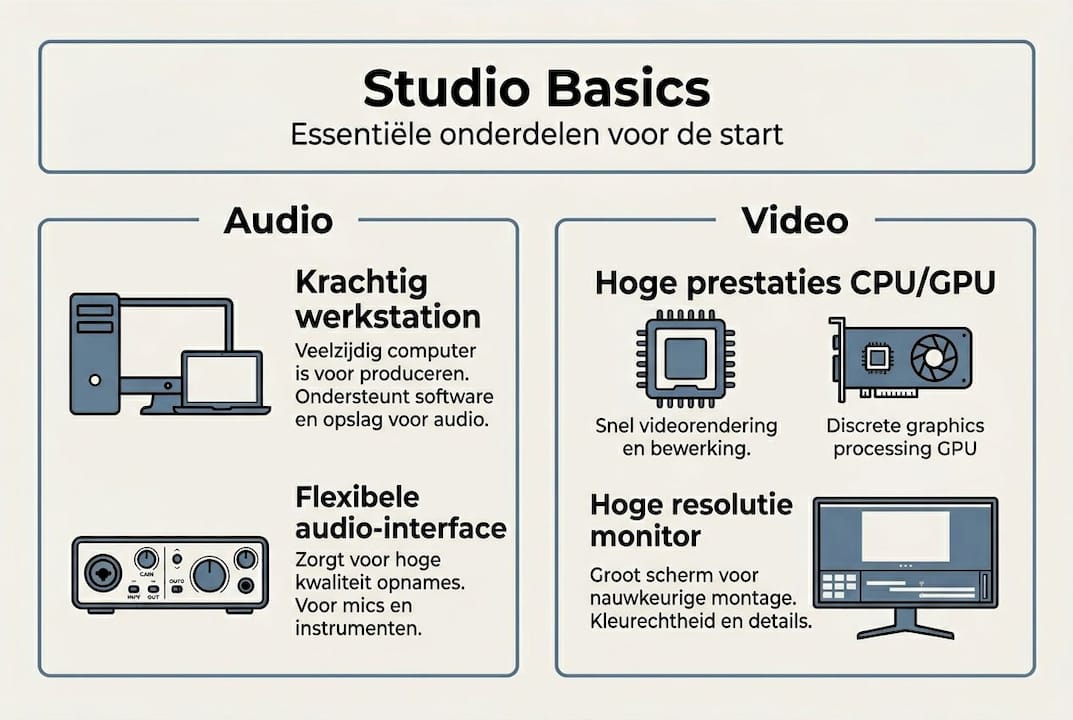 Studioausrüstung für Anfänger: Was brauchen Sie wirklich? 1 Infografik: Unverzichtbare Ausrüstung für Ihr Audio- und Videostudio