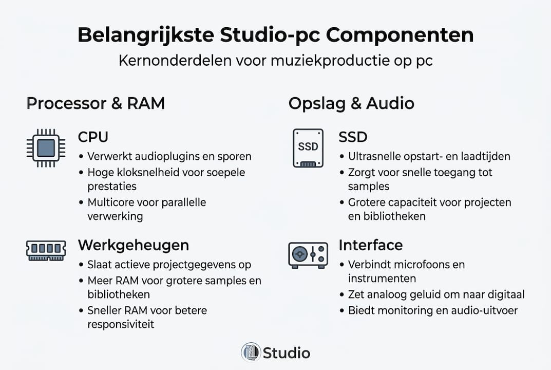 Infografik: Die wichtigsten Komponenten eines Studio-PCs in Bildern