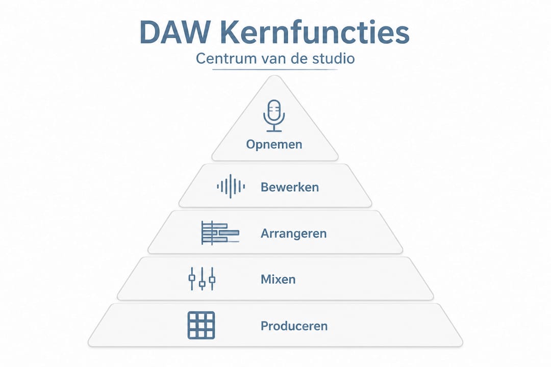 Infographic: de belangrijkste functies van een DAW in de studio op een rij