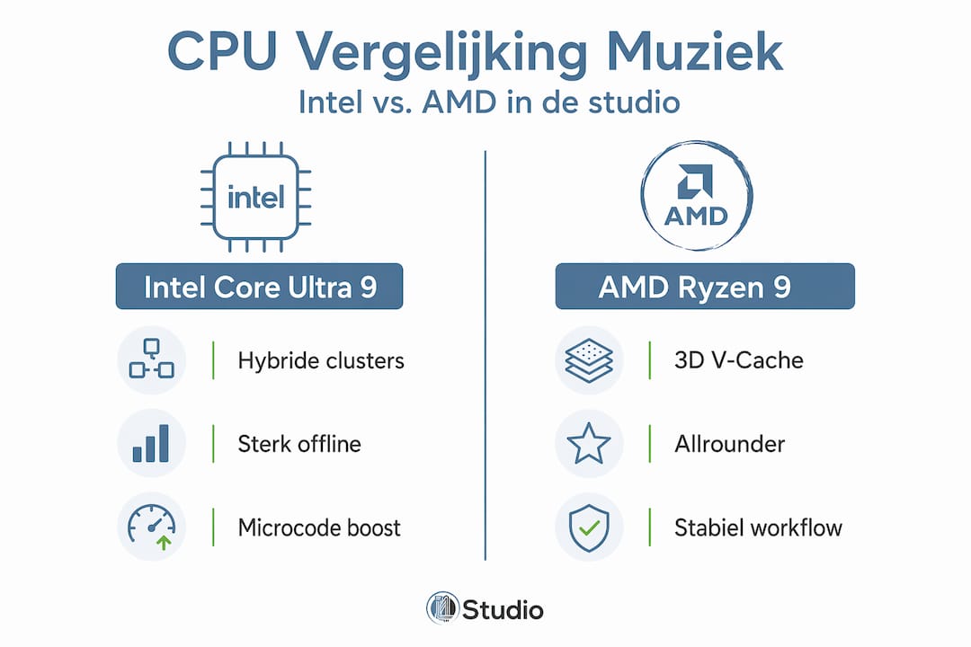Intel Core Ultra 9 vs AMD Ryzen 9 muziekproductie 2 Infographic: Intel vs AMD – welke CPU is het beste voor muziekproductie?
