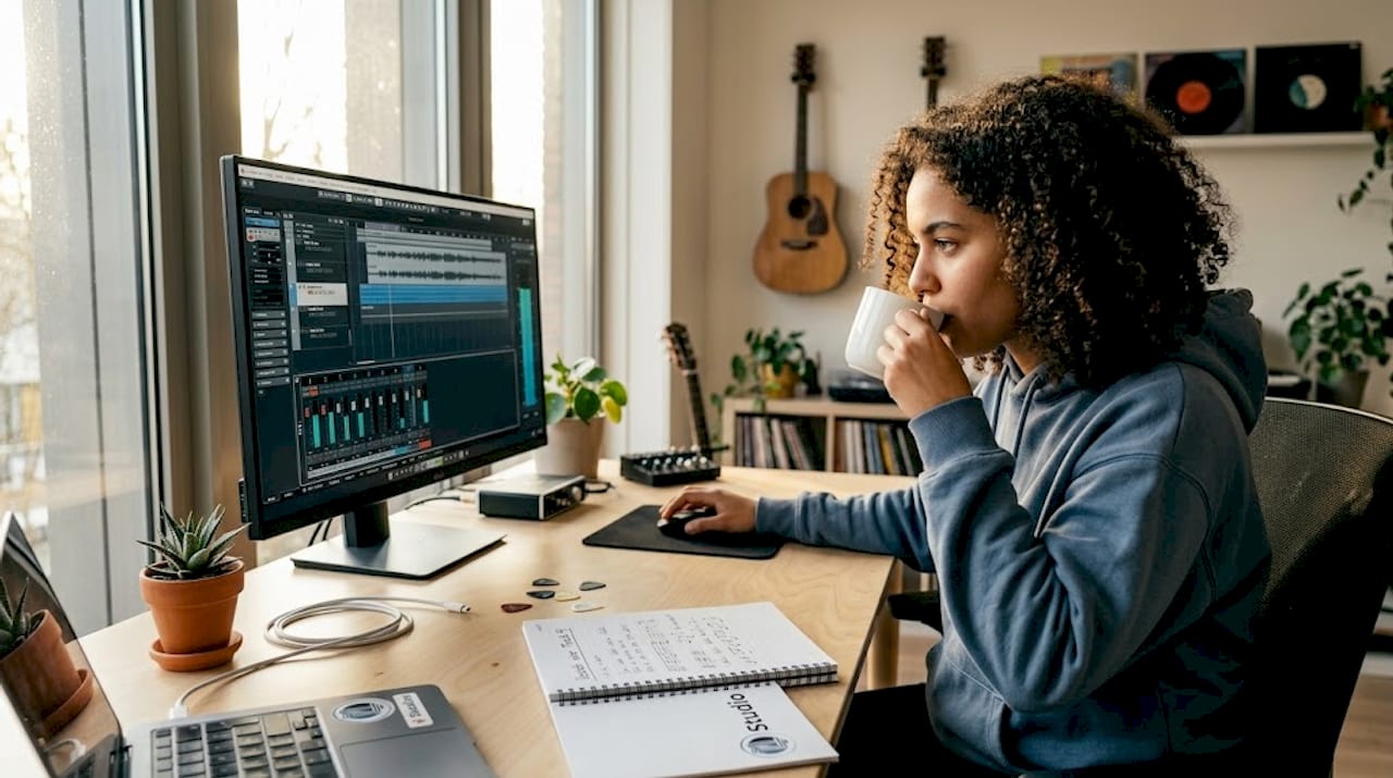 Eine Frau konvertiert ihre MIDI-Spuren in Cubase in Audio.