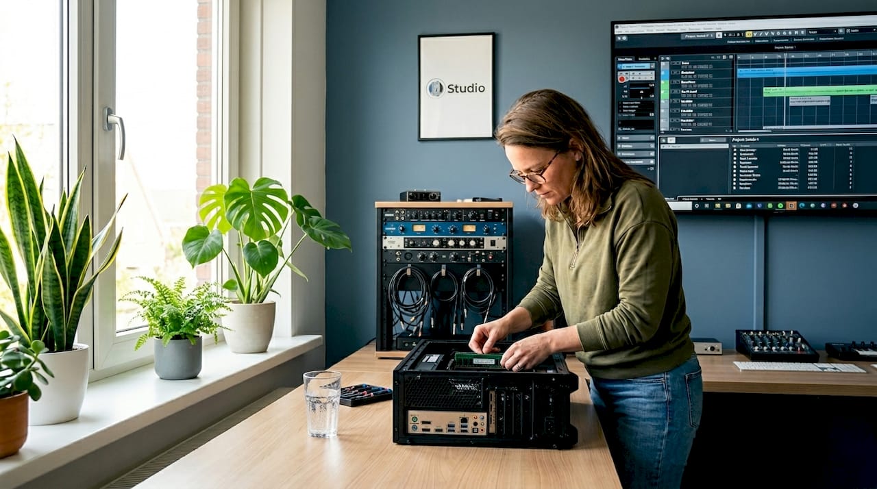 Compiling studio computer explanation for producers 2 Woman expands working memory of her audio workstation